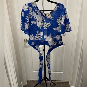 🛑 Japna Blue Floral Sheer Blouse
